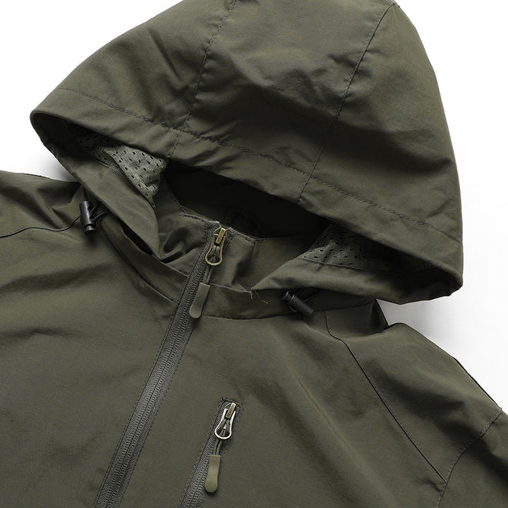 Herr Ultralight Allväders Utomhus Jacka med Huva Andningsbar Mesh Foder och Zippered Fickor