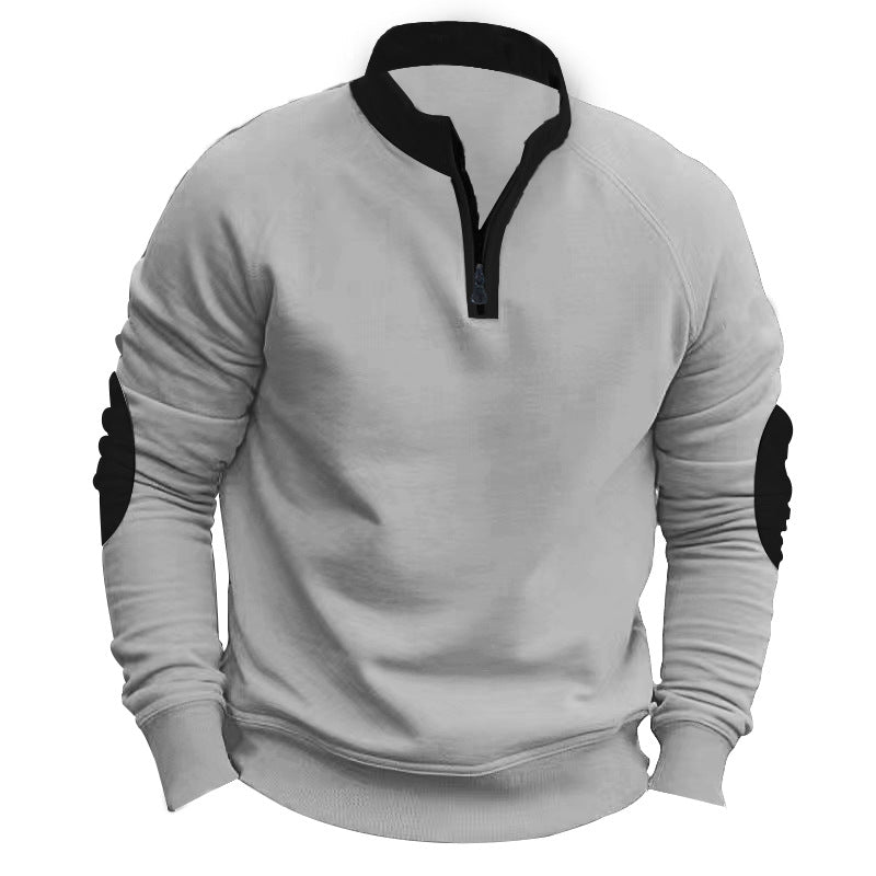 Herr Raglan Pullover med Kort Dragkedja, Ståkrage och Ergonomic Elbow Panels
