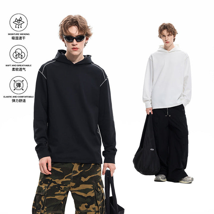 Herr Oversized Luvtröja Gjord av Kraftig Bomull Jersey med Raglanärmar och Visible Contrast Sömmar