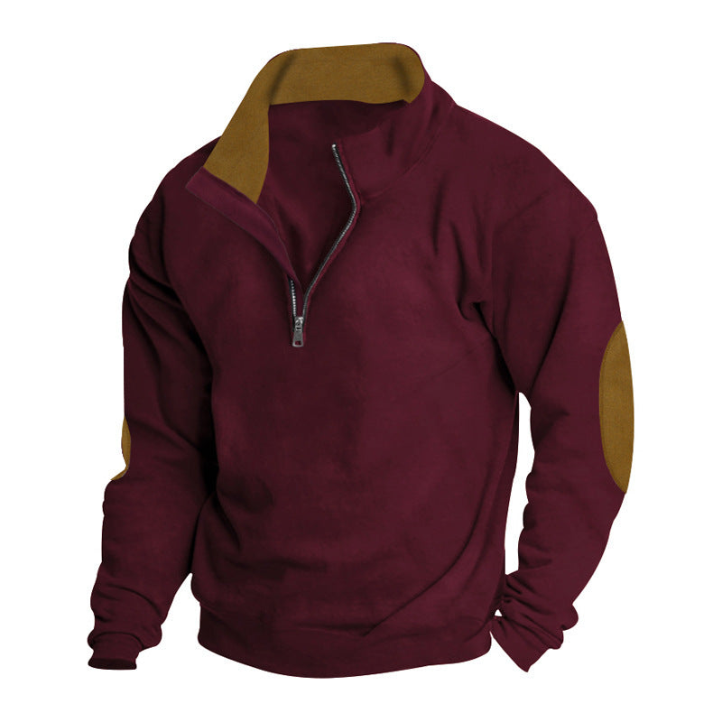 Herr Nano Comfort Pullover med Kort Dragkedja, Ståkrage, Reinforced Elbow Lappar, och Brushed Inner Foder