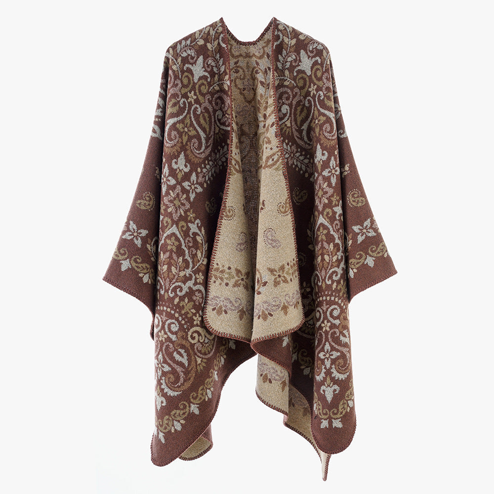 Dam Reversible Ornamental capeponcho med Fine Jacquard Structure