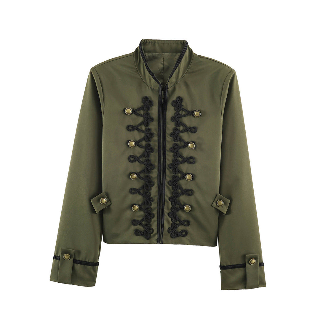 Dam kort Military stil jacka med Ornamental Cord och knapp Decoration