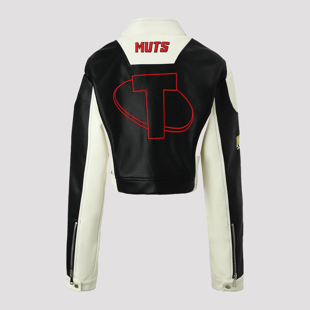 Dam Trendig Bikerjacka med Embroidered Patches