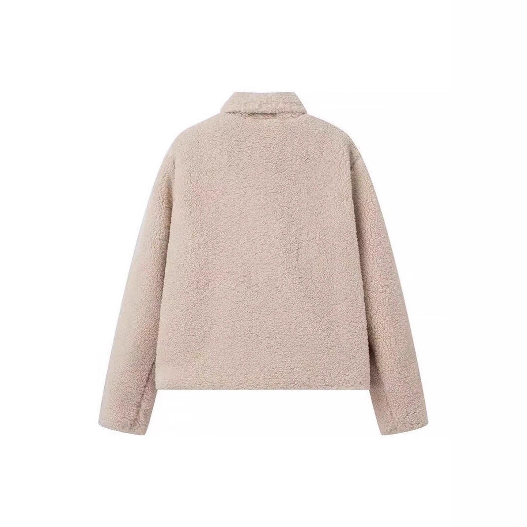Dam teddy kappa gjord faux shearling med oversize krage