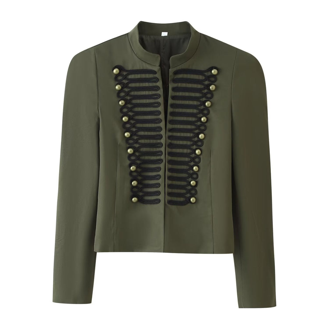 Dam Kort Jacka i Military Stil med Dekorativ Cords