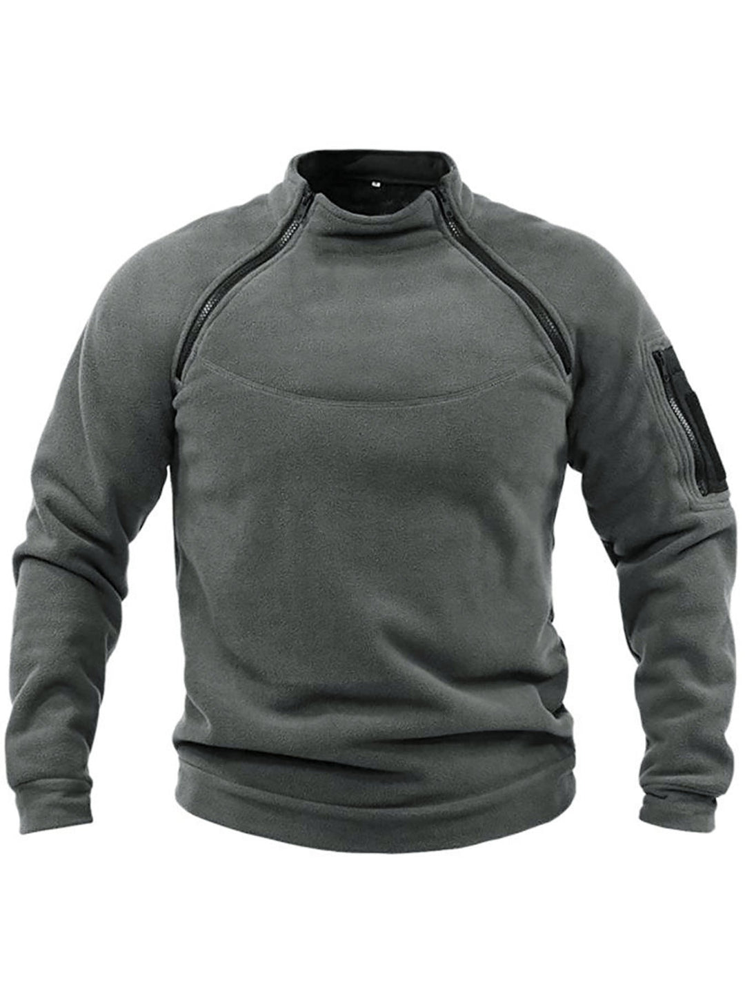 Herr Termisk Fleece Pullover med Hög Krage och Praktisk Fickor