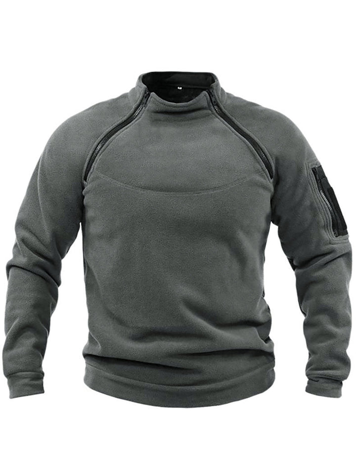 Herr Termisk Fleece Pullover med Hög Krage och Praktisk Fickor
