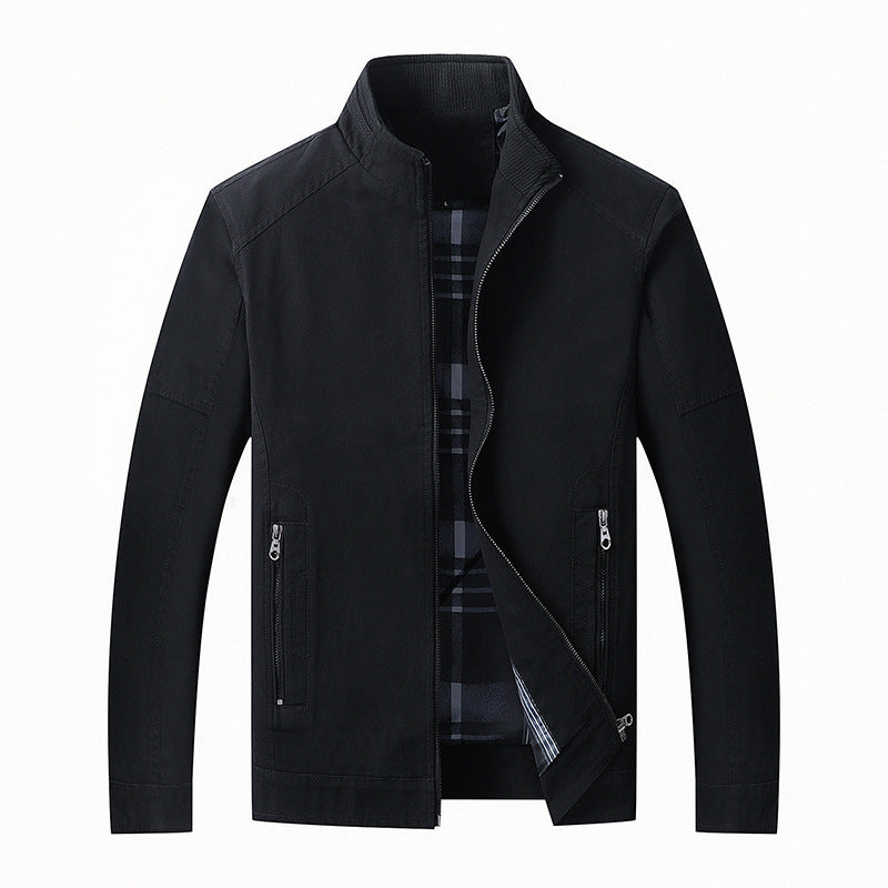 Herr Funktionell Canvas Zip Jacka med Stående Krage och Dold Zip Fickor