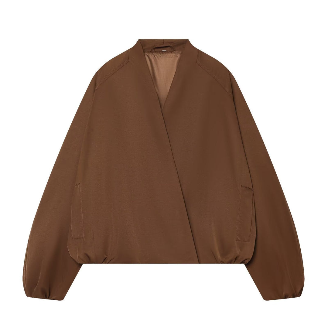 Dam Kort Kimono Jacka med Dropped Ärmar och Elastic Waist