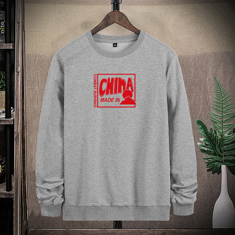 Herr College-Tröja med Crew Neck och Eye-Catching Statement Fram Tryck