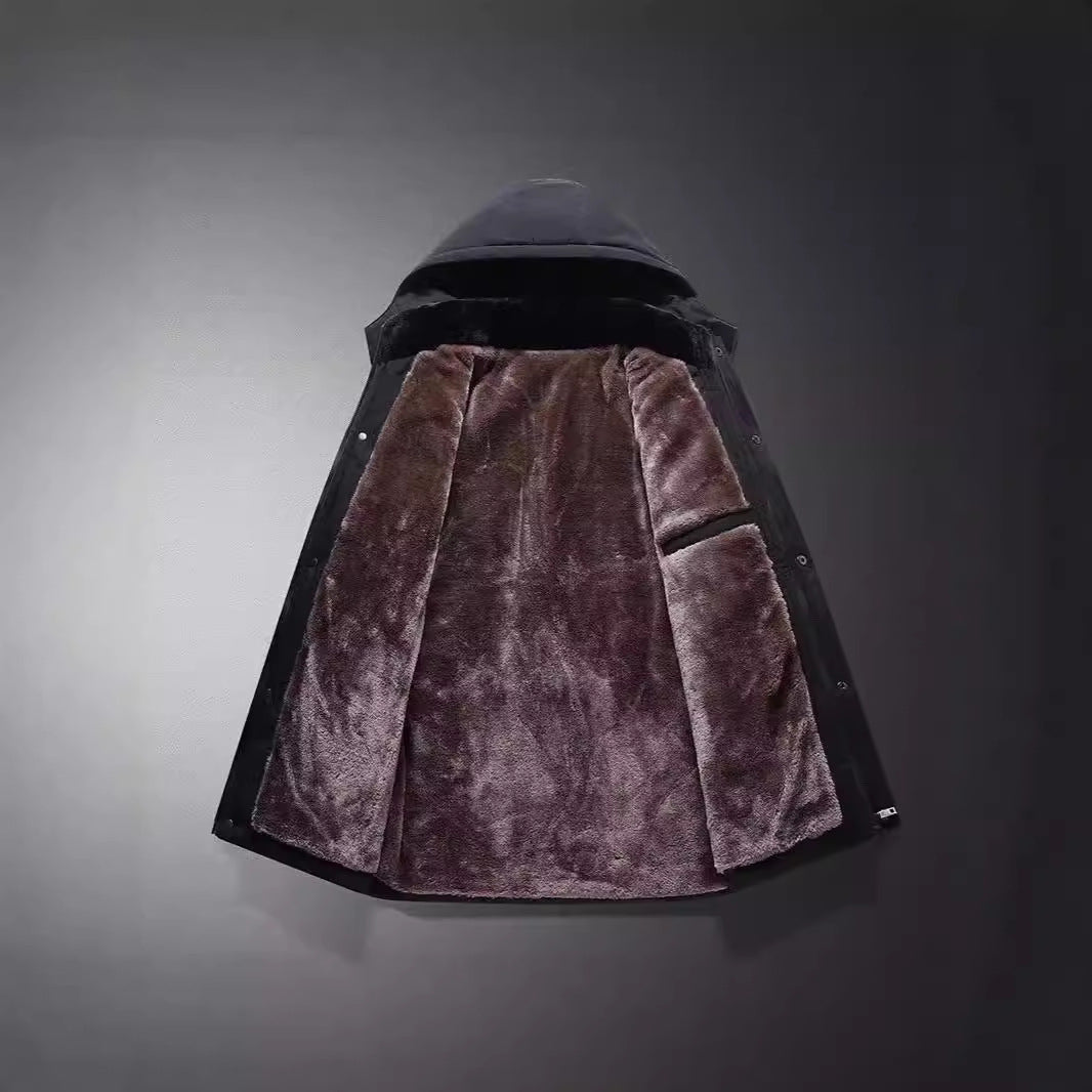 Herr Short Parka med Quiltad Termisk Foder, Huva Attachment, och Multifunctional Lock Fickor