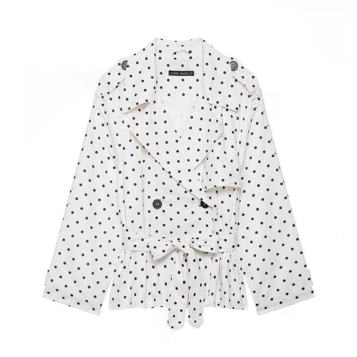 Dam Polka Dot kort trenchcoat med knytband