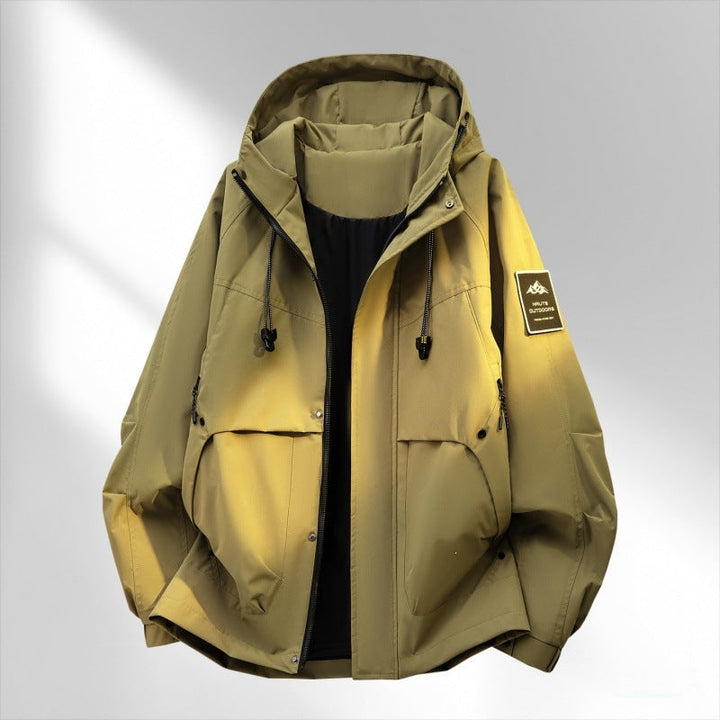 Herr Oversize Funktion Frilufts Jacka med Huva, Vadderad Foder &amp; Multifunktionell Fickor