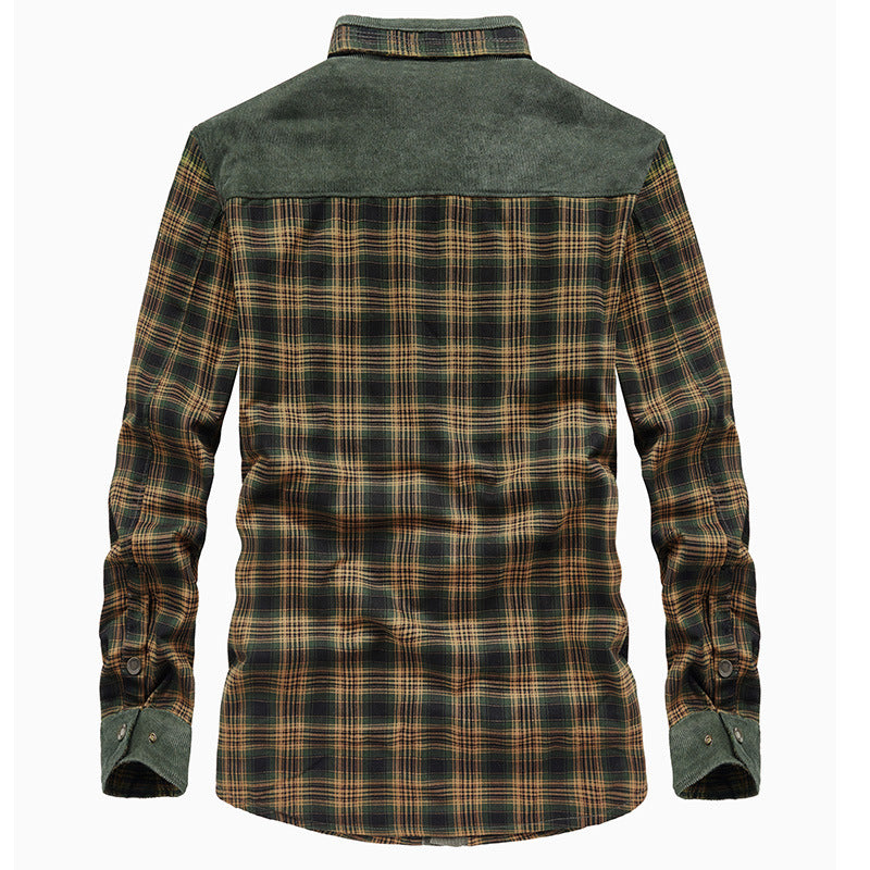 Herr Checkered Skjortjacka med Teddyfoder, Manchester Axel Yoke och Multifunctional Fickor