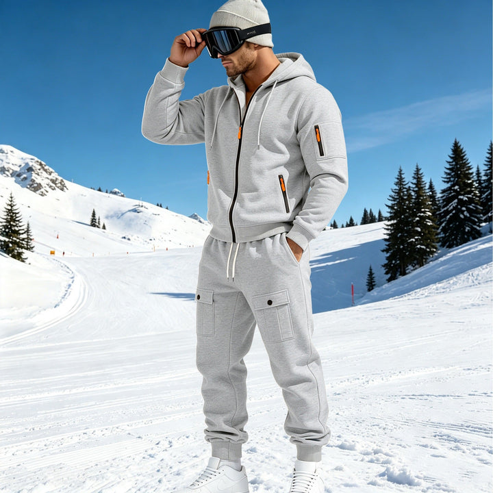 Herr Comfort Fleece Luvtröja med Dragkedja, Huva, och Utility Ärmficka