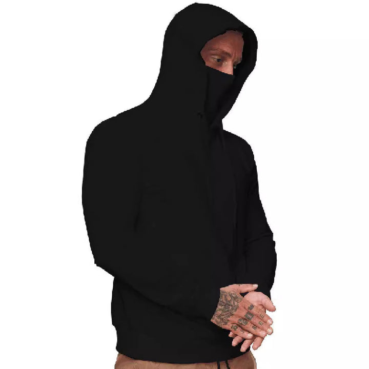 Herr Luvtröja med Integrated Tube Krage Face Mask, Känguruficka och Ribbstickade Muddar
