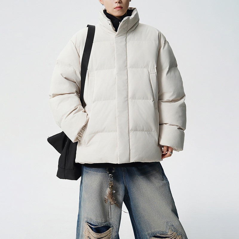 Herr Short Skärning Oversized Quiltad Jacka med Hög Krage