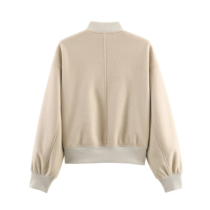 Dam figursydd ull look college jacka med concealed snap knäppning och side slip fickor