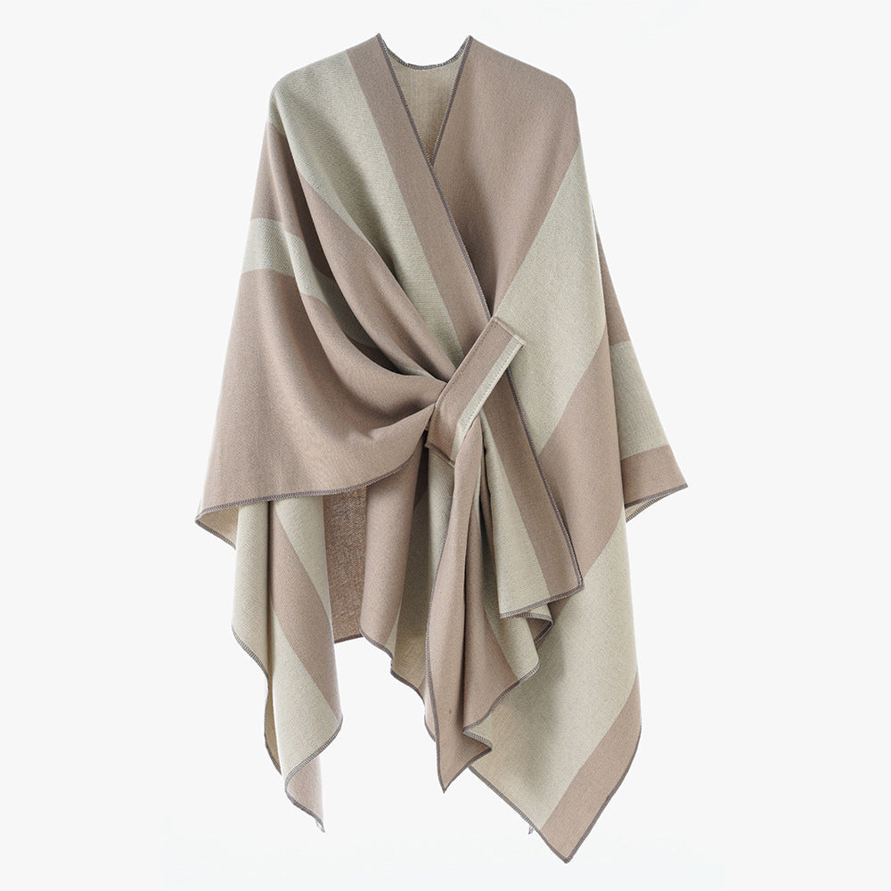 Dam Wrap Cape med bred Stripe mönster och Ties