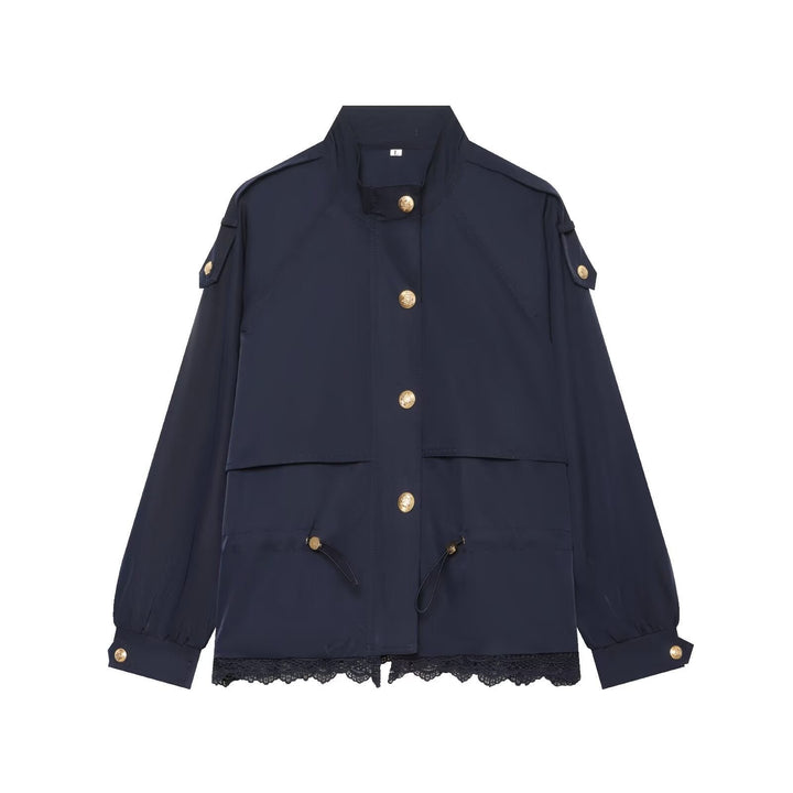 Dam 50+ Tailored Utility Blouson Jacka med Stå Krage, Drawstring Fickor och Lace Kant