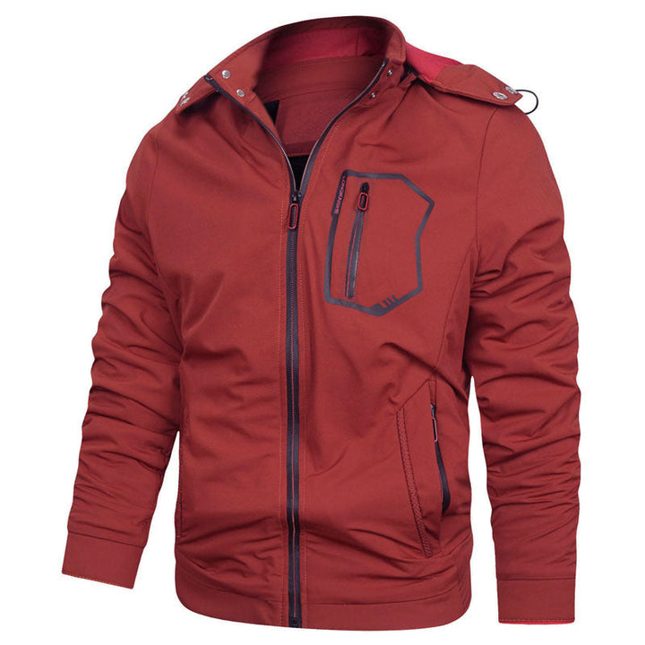 Herr Softshell Utilityjacka med Avtagbar Huva, Vindskyddande Membrane, och Zippered Bröstficka