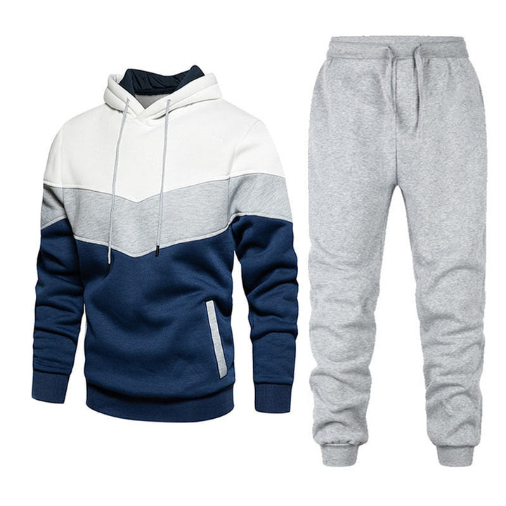 Herr Two-Tone Luvtröja Jogging Set med Känguruficka, Tapered Jogging Byxor och Dubbel-Layered Huva