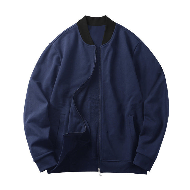 Herr Sportig-Elegant Sweat Jacka i Bomber Stil med Contrast Krage och Tvåvägsdragkedja
