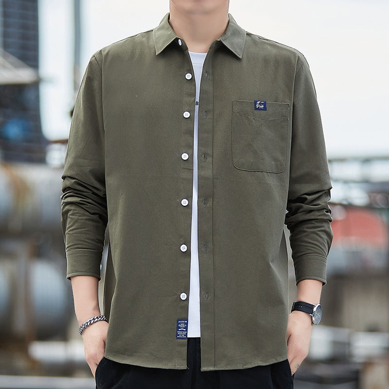 Herr Bomull Overshirt i Casual Look med Bröstficka &amp; Skjortkrage