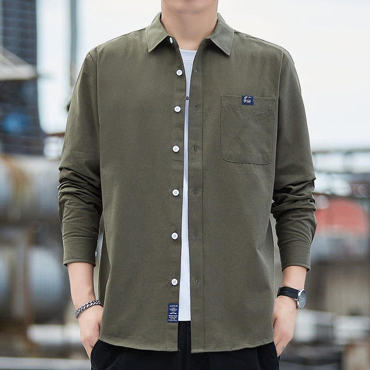 Herr Bomull Overshirt i Casual Look med Bröstficka &amp; Skjortkrage