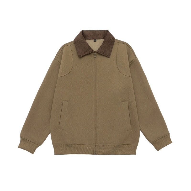 Unisex Oversized Dragkedja Jacka med Cord Krage och Integrated Fickor