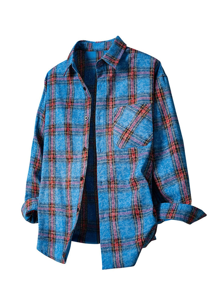 Dam rutig oversized flannel shirt jacka med applied breast pocket
