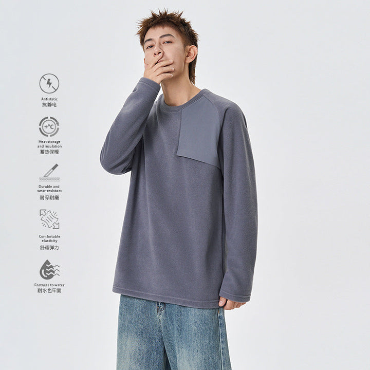 Herr Fleece-Langarmshirt med Asymmetrischer Brustpasse och Leichtem Stretch