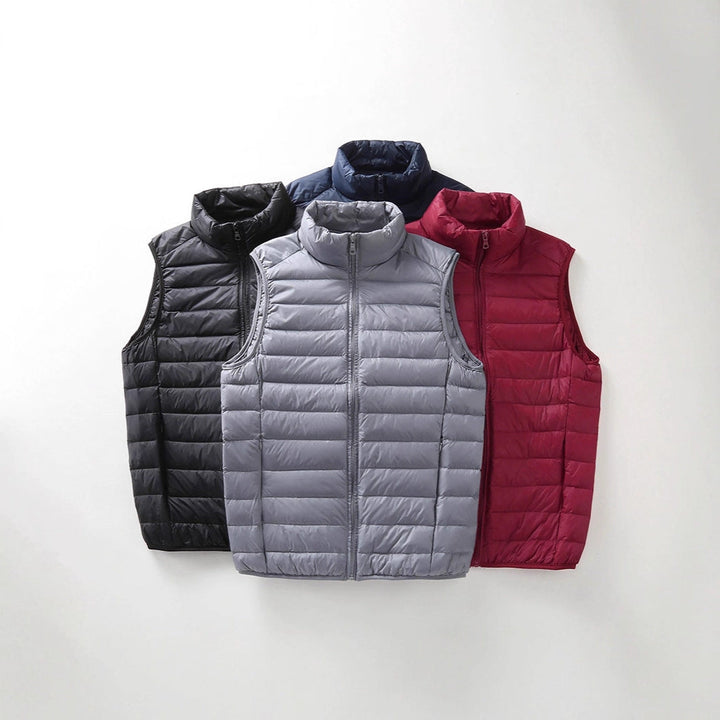 Unisex Lätt Quiltad Väst med Stå Krage och Dragkedja