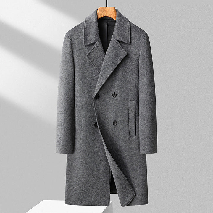 Herr Long Ull Blandning Overcoat i Minimalistisk Skärning med Notched Lapel och Dold Fickor