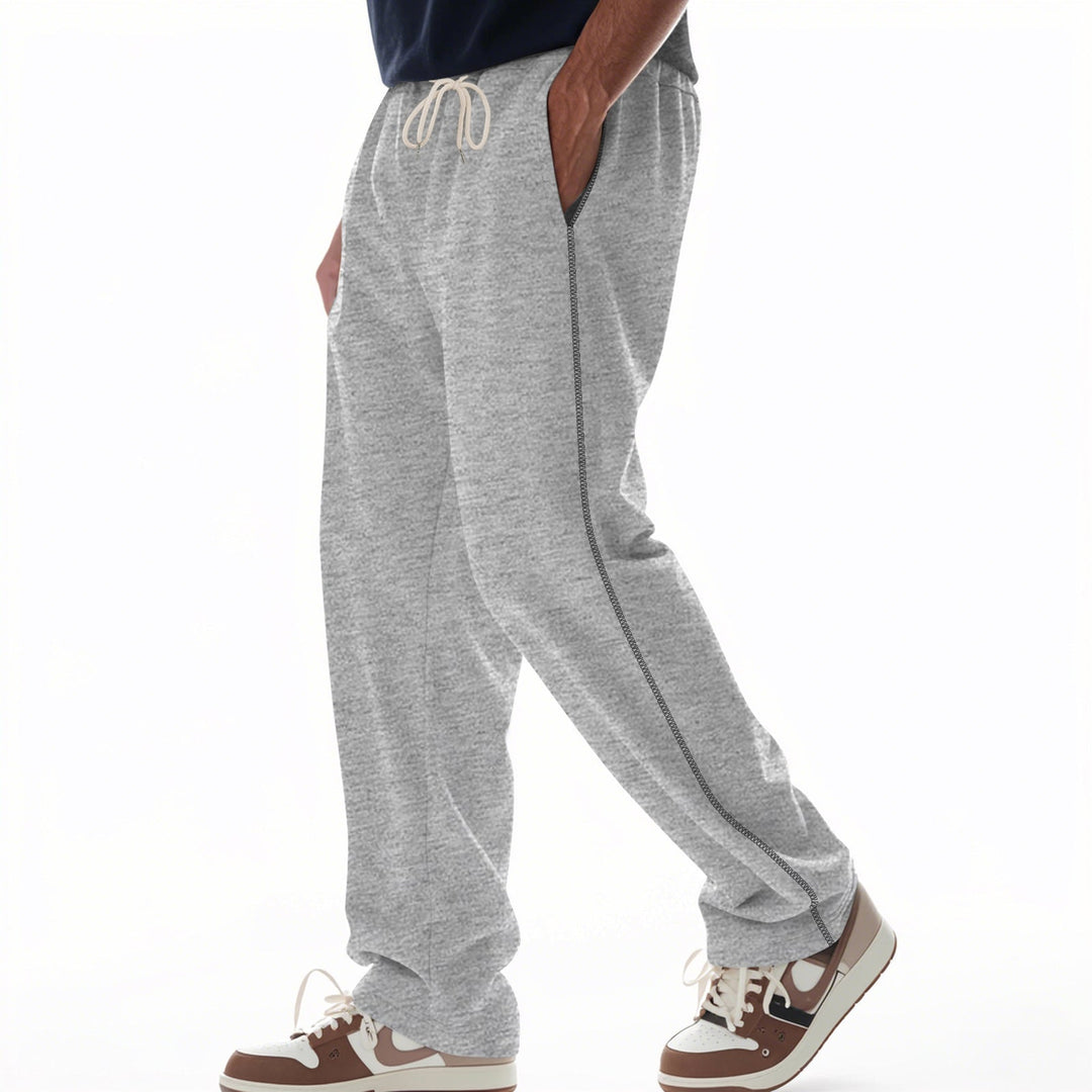 Herr Casually Fitting Mjukisbyxor med Side Decorative Seam, Elastic Comfort Waistband, och Deep Sidofickor