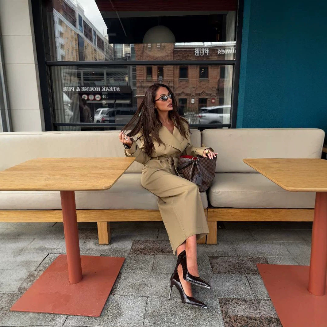 Dam Tailored Kort Trench med Peplum och Tie Belt