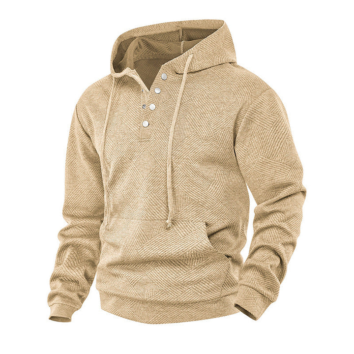 Herr Luvtröja med Henley Knapplist, Textured Stickad &amp; Känguruficka