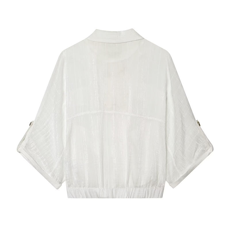Dam Boxig Overshirt Jacka Midja Kort med 3/4 Ärmar och Guld Knappar
