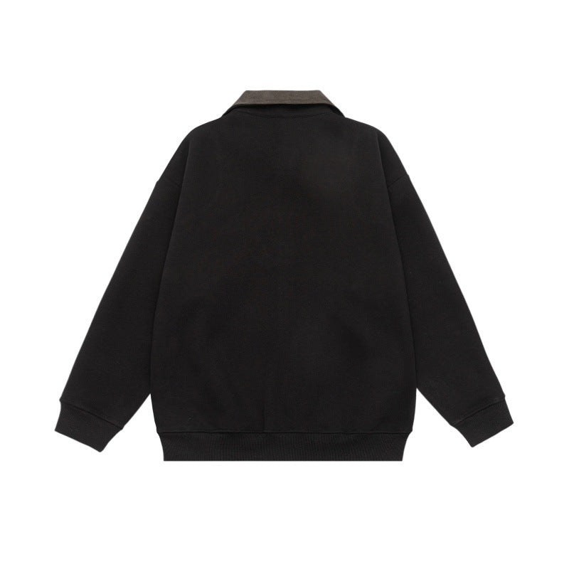 Unisex Oversized Dragkedja Jacka med Cord Krage och Integrated Fickor