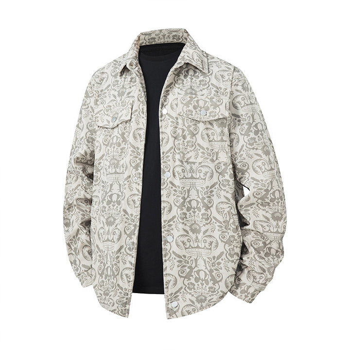 Herr Ornamental Overshirt i Jacquard Look med Lockfickor och Avslappnad Passform