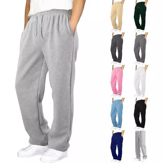 Herr Nan Avslappnad-Passform Mjukisbyxor med Straight Leg Fleece Foder och Elastic Dragsko Waistband