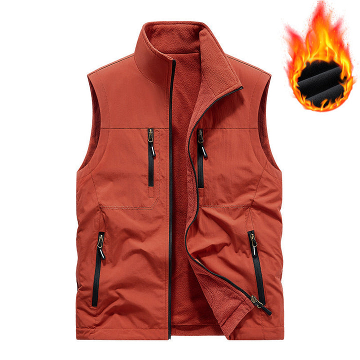 Herr Termisk Utility Väst med Fleecefoder, Vindskyddande Yttre Lager och Multi-Pocket Dragkedjefickor