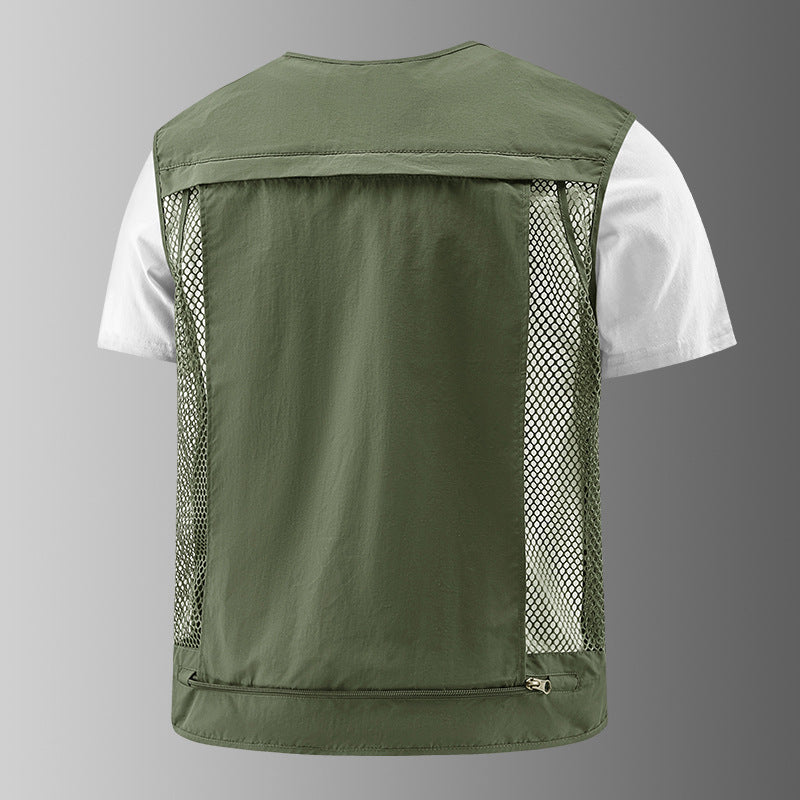 Herr Multifunctional Cargo Utility Väst med Numerous Zippered Fickor och D-Rings