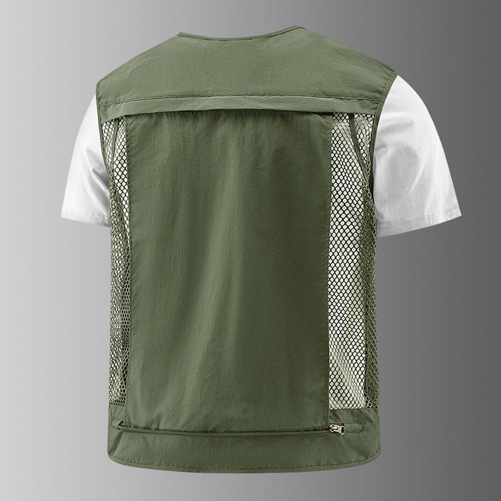 Herr Multifunctional Cargo Utility Väst med Numerous Zippered Fickor och D-Rings