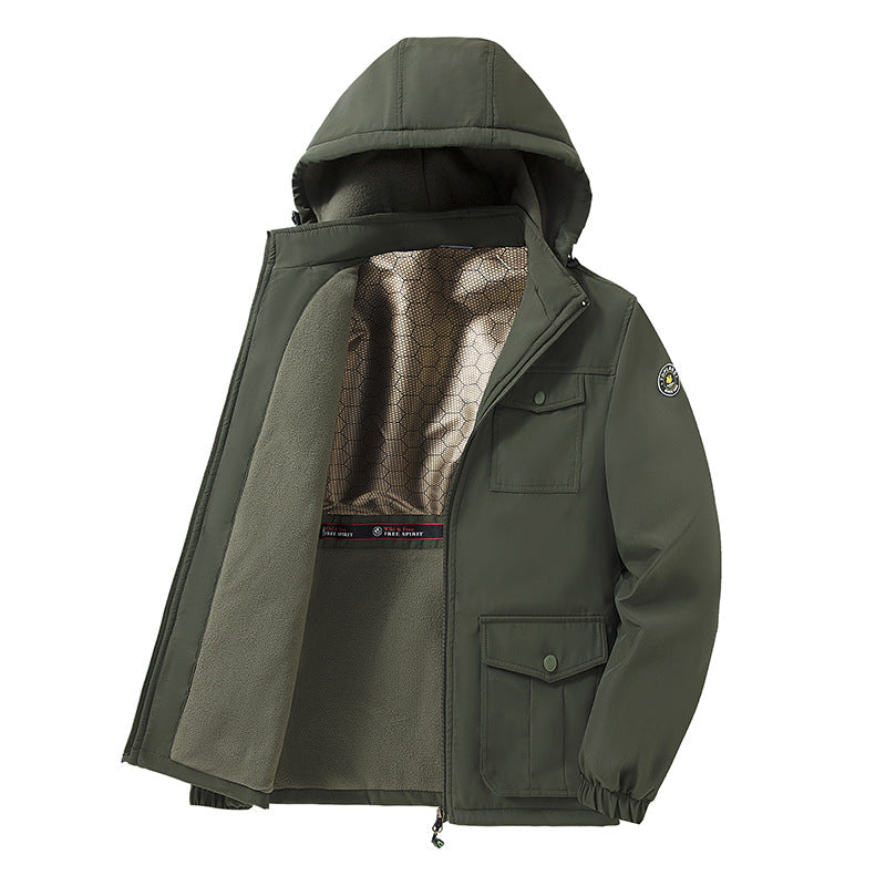 Herr Vindskyddande Fleecefodrad Parka med Huva och Multi-Function Fickor