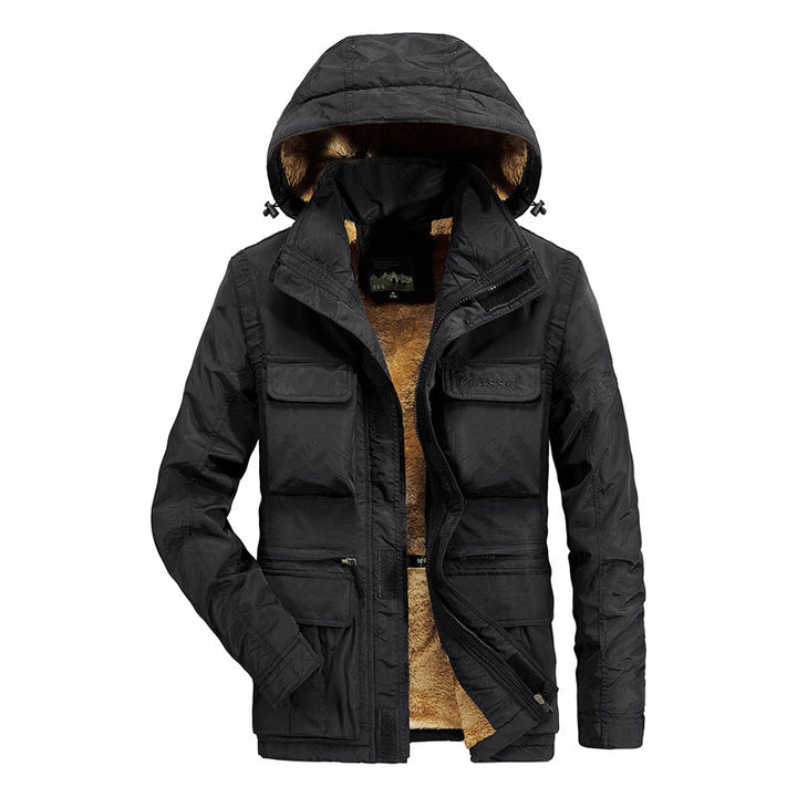 Herr Utility Parka med Warming Fleecefoder, Multifunction Fickor, och Justerbar Huva