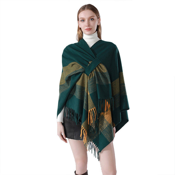 Dam lätt ullblandning kimono skärning Overlay med Herringbone kant och fransfåll