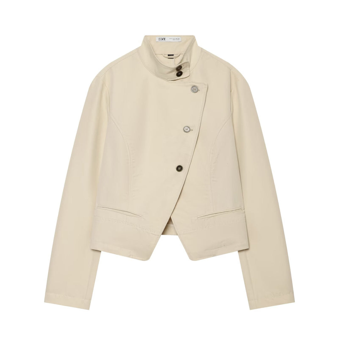 Dam Asymmetrisk Kort Jacka med Stå Krage och Tailored Seams