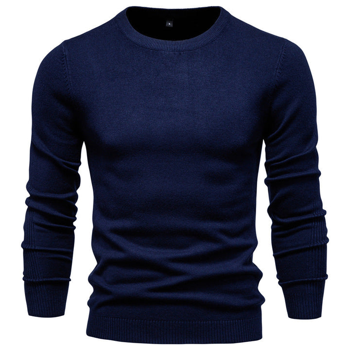Herr Nano Minimalistisk Round Neck Fin Stickad med Flat Axel Seam och Ribbstickade Muddar