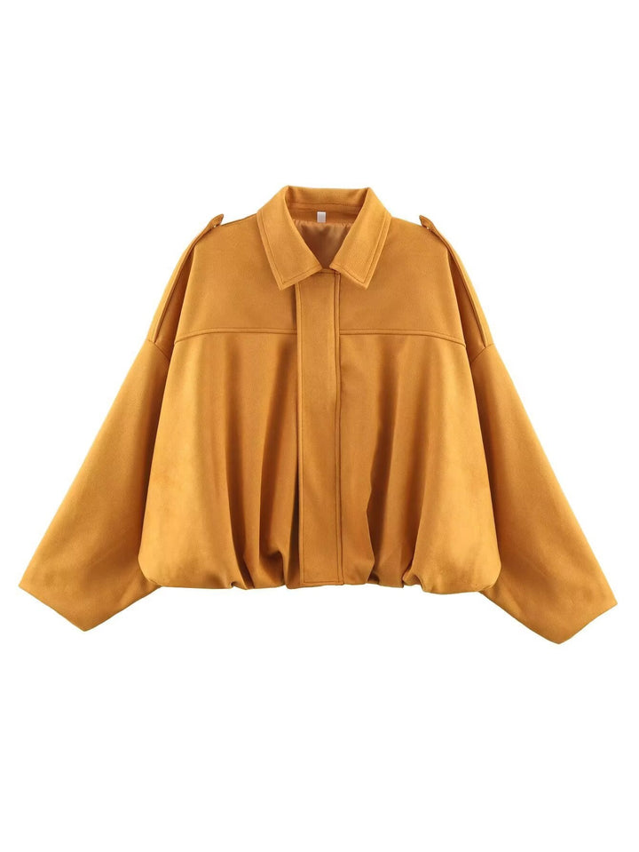 Dam Kort Oversize Jacka i Cape Look med Balloon-Shaped Nederkant